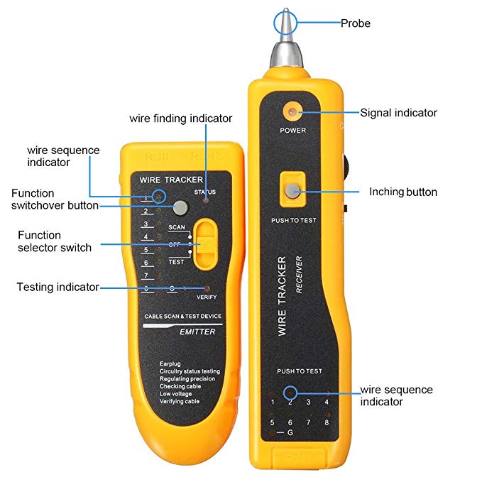 Wire Tracker,RJ11 RJ45 Line Finder Cable Tester for Network LAN Ethernet Wire Tracker,RJ11 RJ45 Line Finder Cable Tester for Network LAN Ethernet