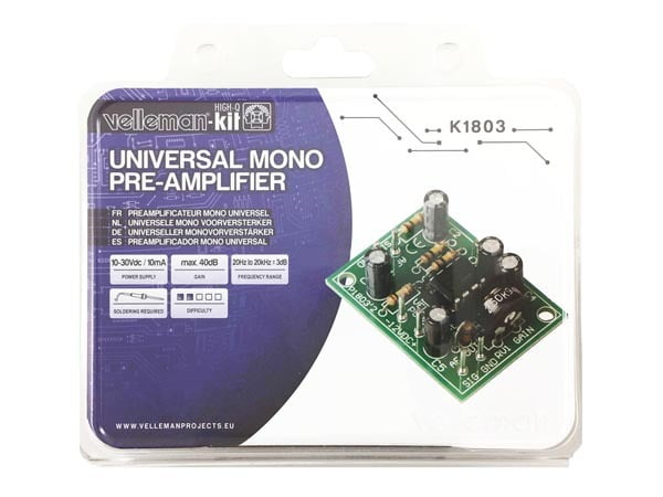 Velleman Kits K1803: UNIVERSAL MONO PRE-AMPLIFIER Velleman Kits K1803: UNIVERSAL MONO PRE-AMPLIFIER