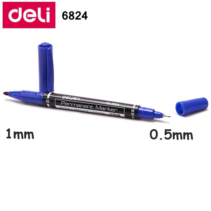 Deli 6824# double side permanent marker pen 0.5mm & 1mm